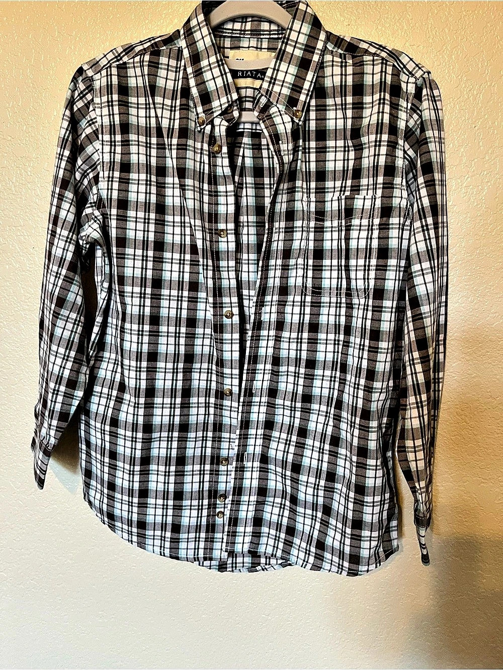 Boys Wrangler Riata Long Sleeve Plaid Button-Down Shirt